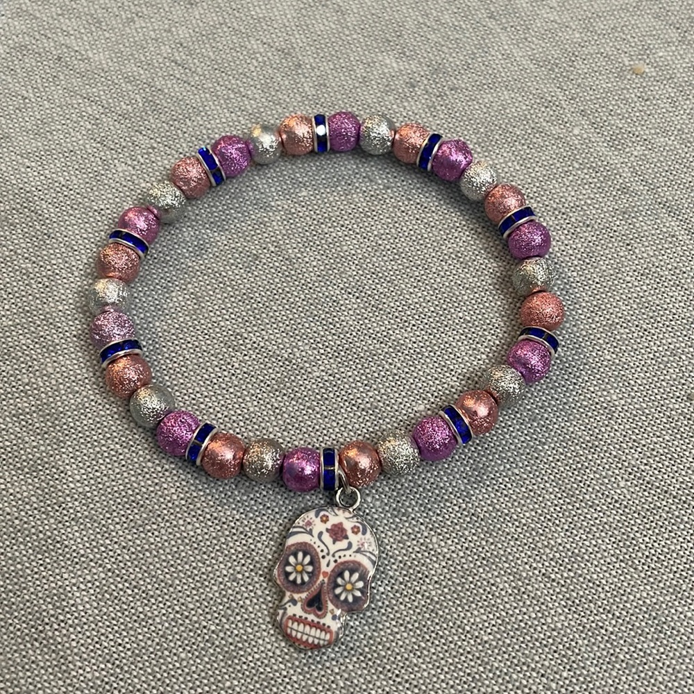 Day of the Dead Mexican Skull Charm Halloween Bracelet